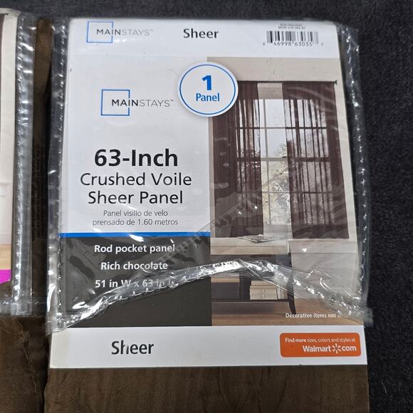 2 Brown Crushed 84" & 1 Voile Sheer 63" Curtain Panel Chocolate Brown - Picture 6 of 12